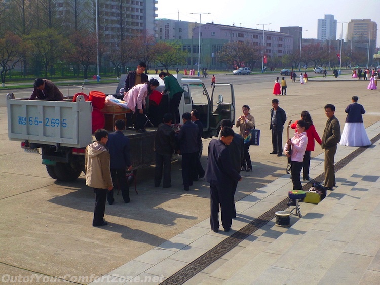 Pyongyang North Korea local people full truck