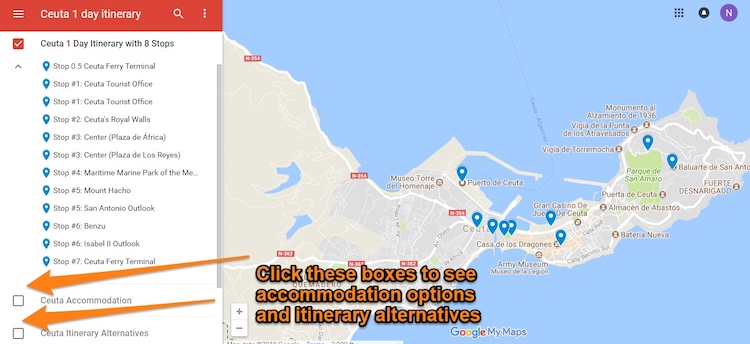 Ceuta Itinerary Map