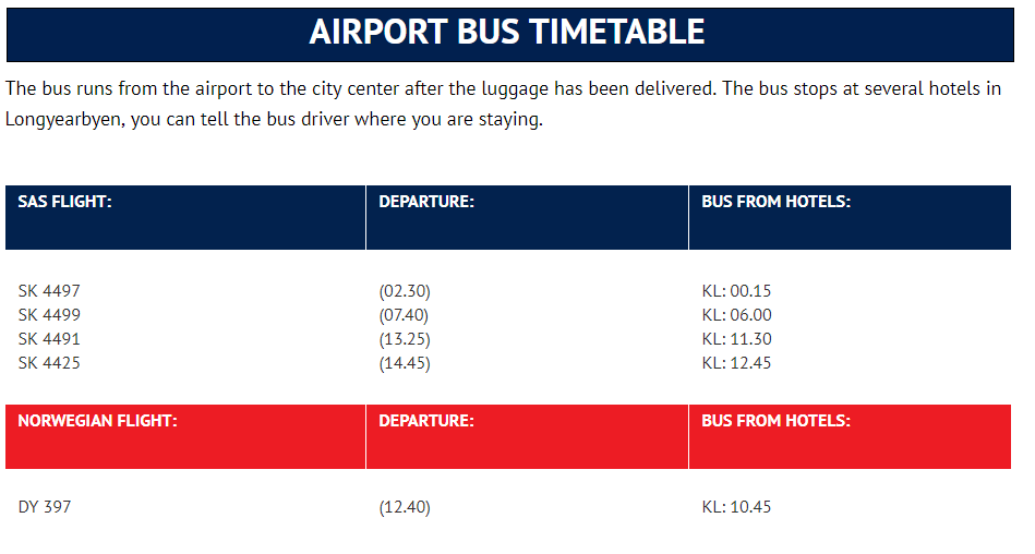 Svalbard Longyearbyen airport bus schedule timetable