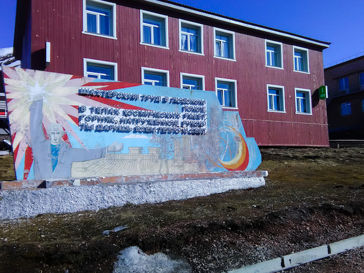 Soviet mural in Barentsburg Svalbard