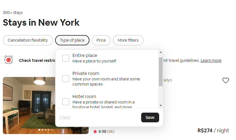 type of space airbnb
