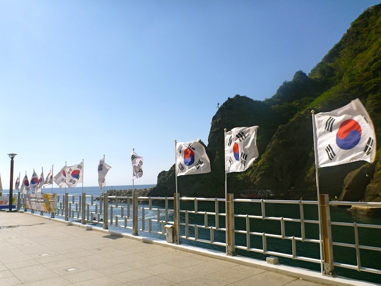 South Korean Flags Ulleungdo Island