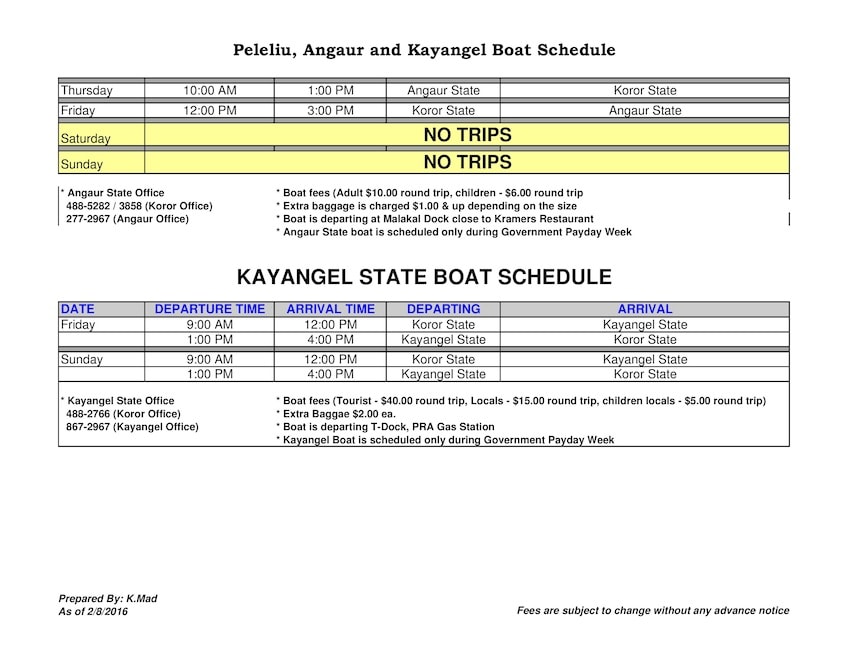 Angaur Peleliu Kayangel Koror Boat Schedule