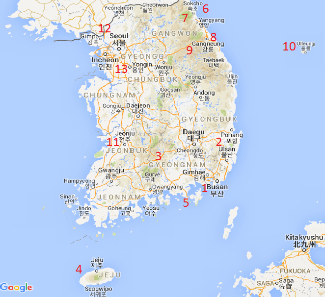 South Korea map tourist destinations