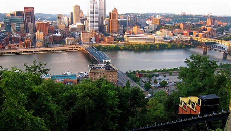 View from the top of the Monongahela Incline cable car Pittsburgh