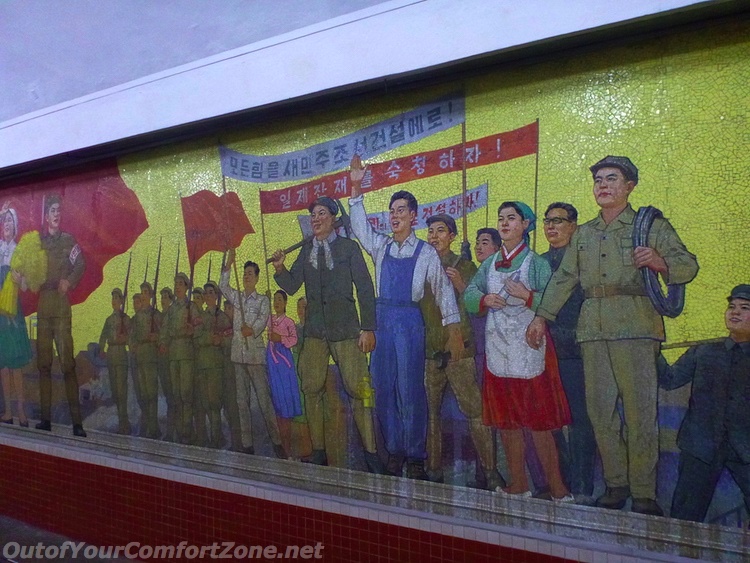 Pyongyang metro North Korea communist propaganda mural