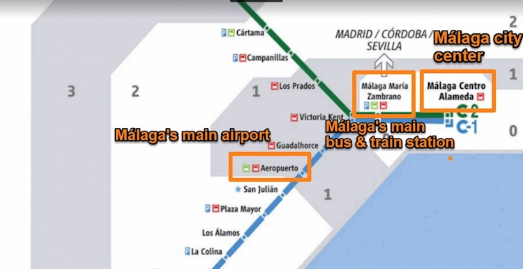 Málaga Train network map 