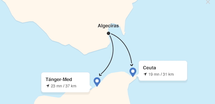 Ferrys to Ceuta map