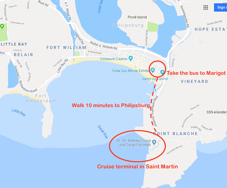 Map Saint Martin to Anguilla