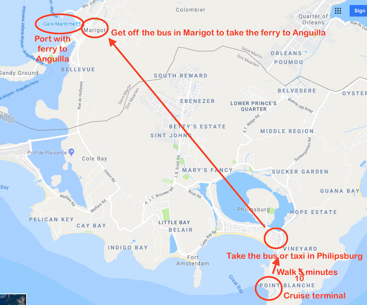 Map Saint Martin to Anguilla 1