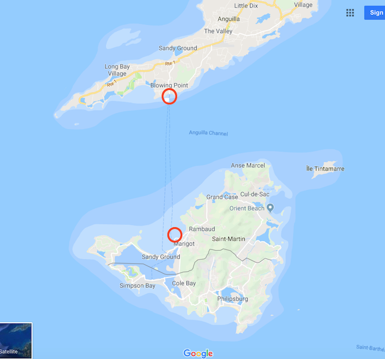 Map Saint Martin to Anguilla 3