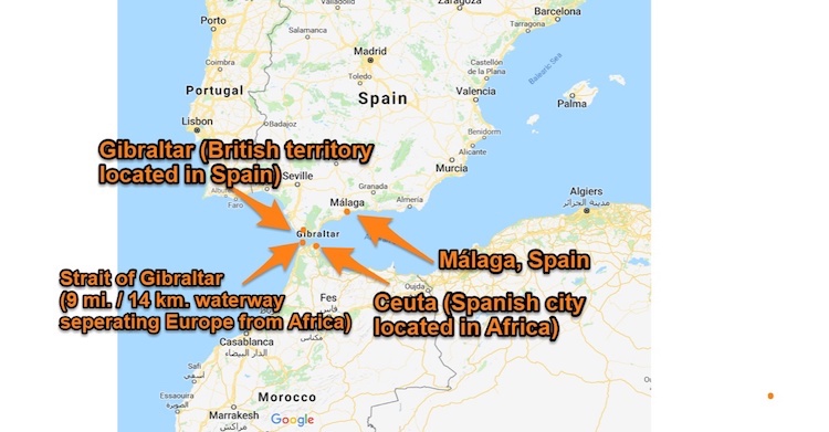 Strait of Gibraltar Malaga Ceuta Map Picture