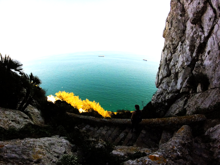 view from Gibraltar rock Mediterranean steps trail cave