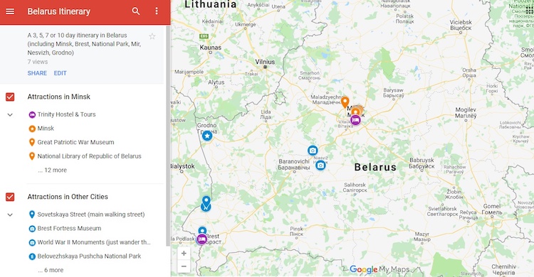 Itinerary Belarus map