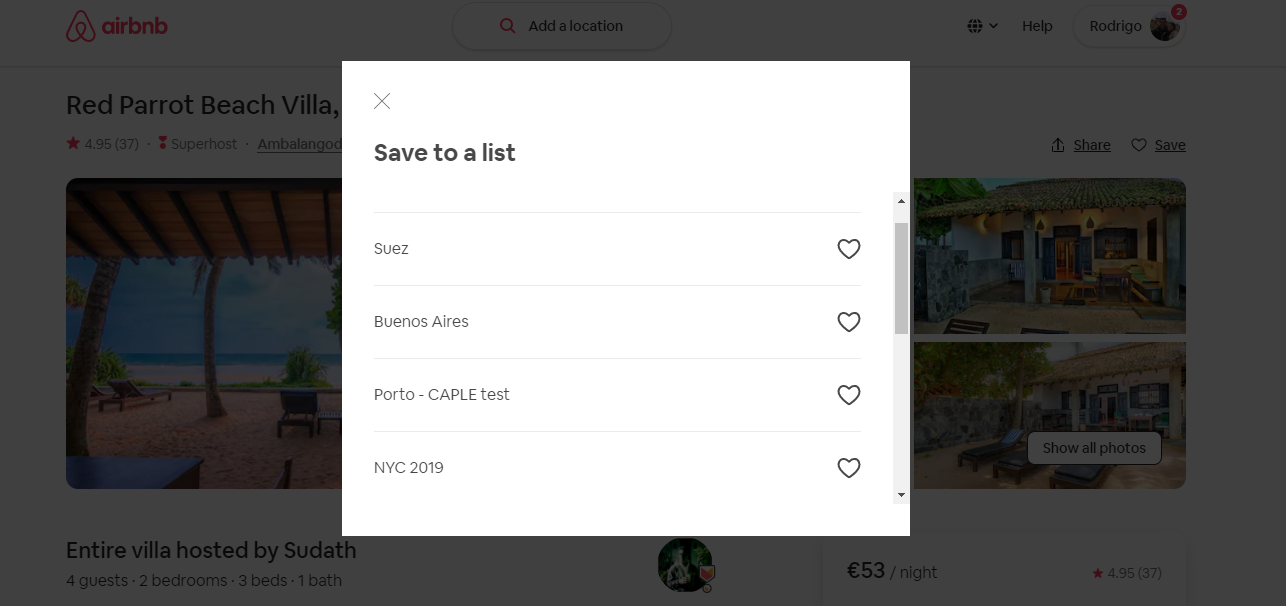 Create a favorites list airbnb
