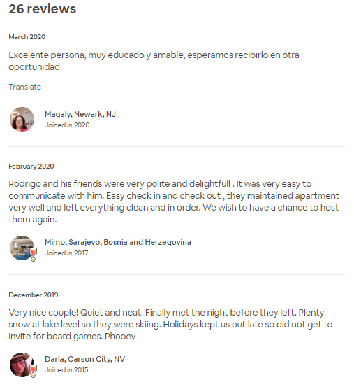 reviews on airbnb